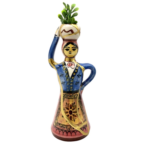 Kintsugi Pottery Greek Folk Art Candlestick Holder Skiathos Gold Crack Gift - Picture 15 of 15